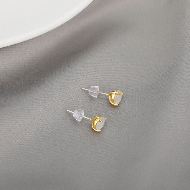 Taime Earrings | Gold White Opal Stone Cute Stud Earrings - Gold - Earrings