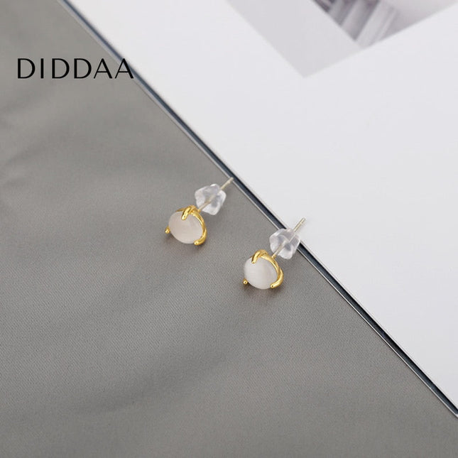 Taime Earrings | Gold White Opal Stone Cute Stud Earrings - Gold - Earrings