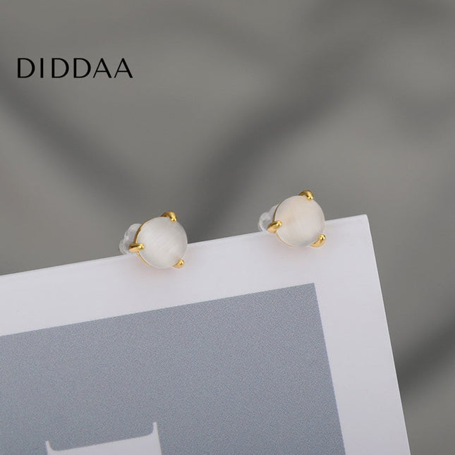 Taime Earrings | Gold White Opal Stone Cute Stud Earrings - Gold - Earrings