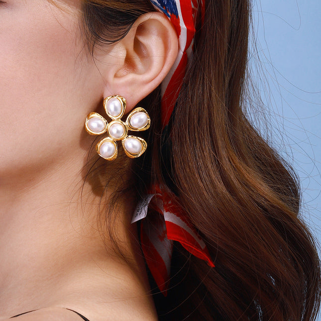 Jieding European and American titanium steel pearl stud earrings, light luxury high-end earrings, earrings, cross-border stainless steel jewelry