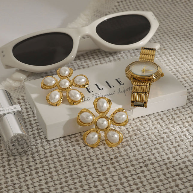 Jieding European and American titanium steel pearl stud earrings, light luxury high-end earrings, earrings, cross-border stainless steel jewelry