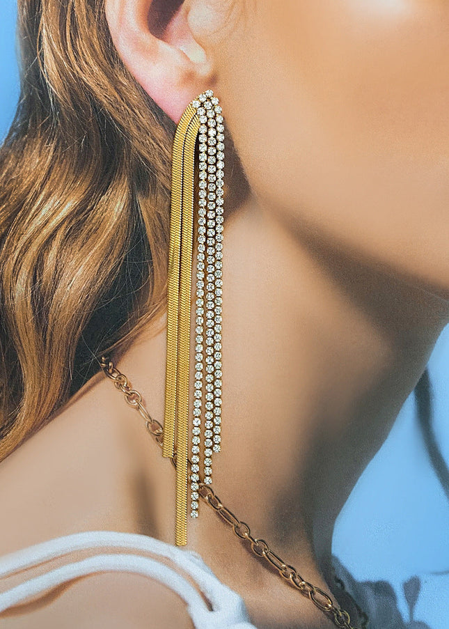 Jieding European and American stainless steel diamond-studded tassel earrings luxury niche earrings titanium steel earrings cross-border earrings