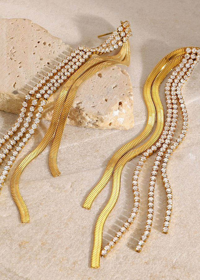 Jieding European and American stainless steel diamond-studded tassel earrings luxury niche earrings titanium steel earrings cross-border earrings