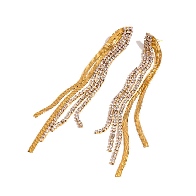 Jieding European and American stainless steel diamond-studded tassel earrings luxury niche earrings titanium steel earrings cross-border earrings