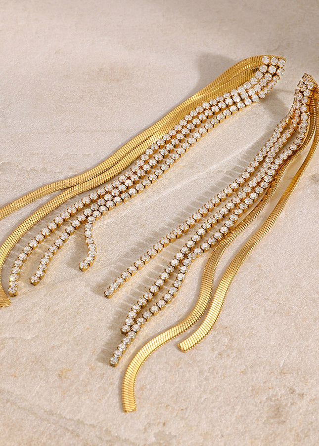 Jieding European and American stainless steel diamond-studded tassel earrings luxury niche earrings titanium steel earrings cross-border earrings