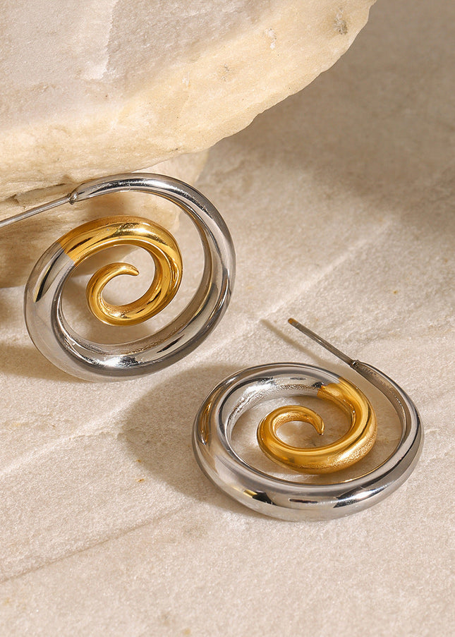 Jieding European and American stainless steel color-blocked threaded earrings high-end niche personality earrings titanium steel earrings cross-border jewelry