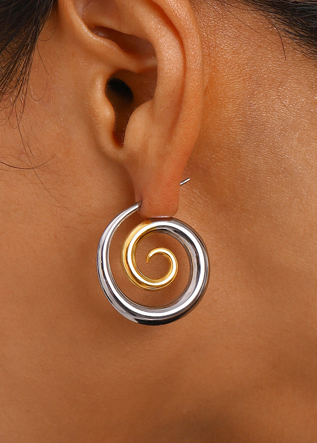 Jieding European and American stainless steel color-blocked threaded earrings high-end niche personality earrings titanium steel earrings cross-border jewelry