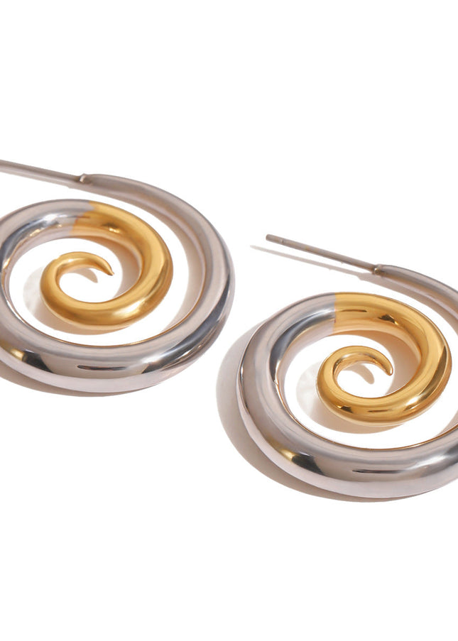 Jieding European and American stainless steel color-blocked threaded earrings high-end niche personality earrings titanium steel earrings cross-border jewelry