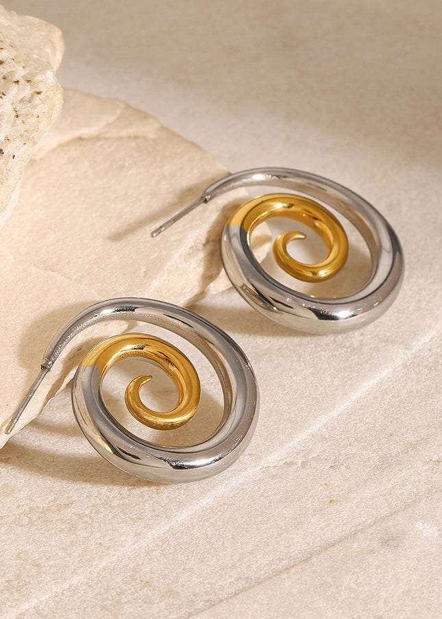 Jieding European and American stainless steel color-blocked threaded earrings high-end niche personality earrings titanium steel earrings cross-border jewelry