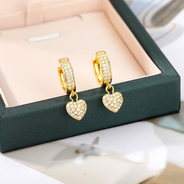 Tanya Earrings | Gold Zirconia Small Heart Hoop Earrings - Gold - Earrings
