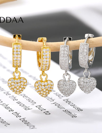 Tanya Earrings | Gold Zirconia Small Heart Hoop Earrings - Silver - Earrings