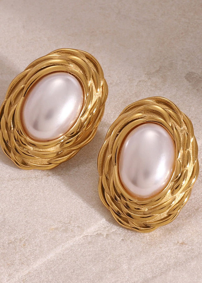 Jieding European and American stainless steel pearl stud earrings high-end retro light luxury earrings titanium steel earrings cross-border earring