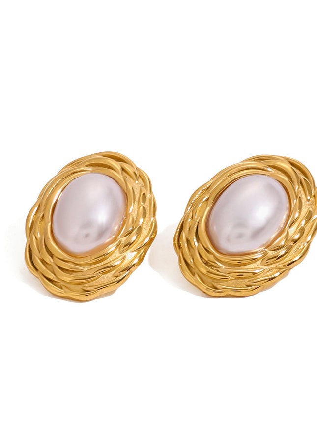 Jieding European and American stainless steel pearl stud earrings high-end retro light luxury earrings titanium steel earrings cross-border earring