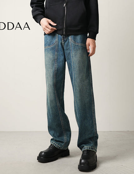 Teal Vintage Wash Loose Straight Leg Jeans - 28 / Mid Blue - Men’s Jeans