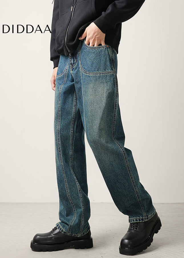 Teal Vintage Wash Loose Straight Leg Jeans - Men’s Jeans