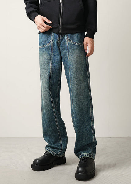 Teal Vintage Wash Loose Straight Leg Jeans - Men’s Jeans