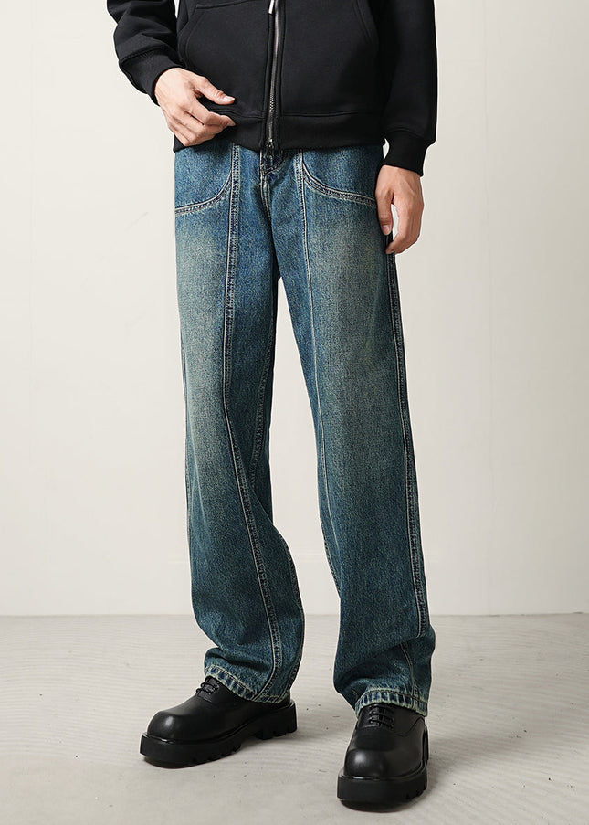 Teal Vintage Wash Loose Straight Leg Jeans - Men’s Jeans