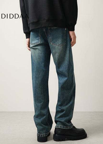 Teal Vintage Wash Loose Straight Leg Jeans - Men’s Jeans