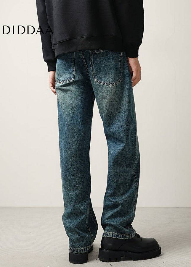 Teal Vintage Wash Loose Straight Leg Jeans - Men’s Jeans