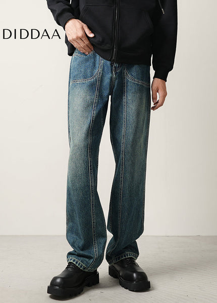 Teal Vintage Wash Loose Straight Leg Jeans - Men’s Jeans