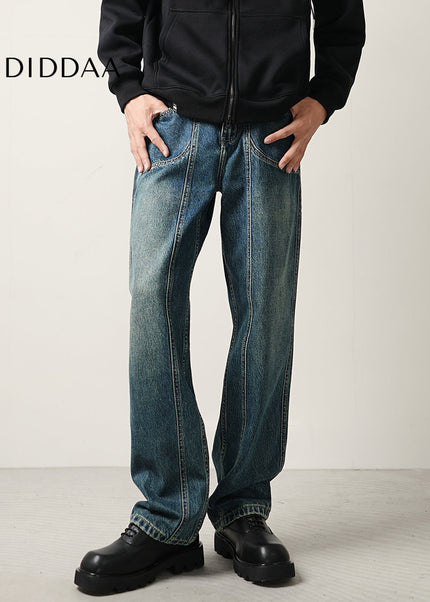Teal Vintage Wash Loose Straight Leg Jeans - Men’s Jeans