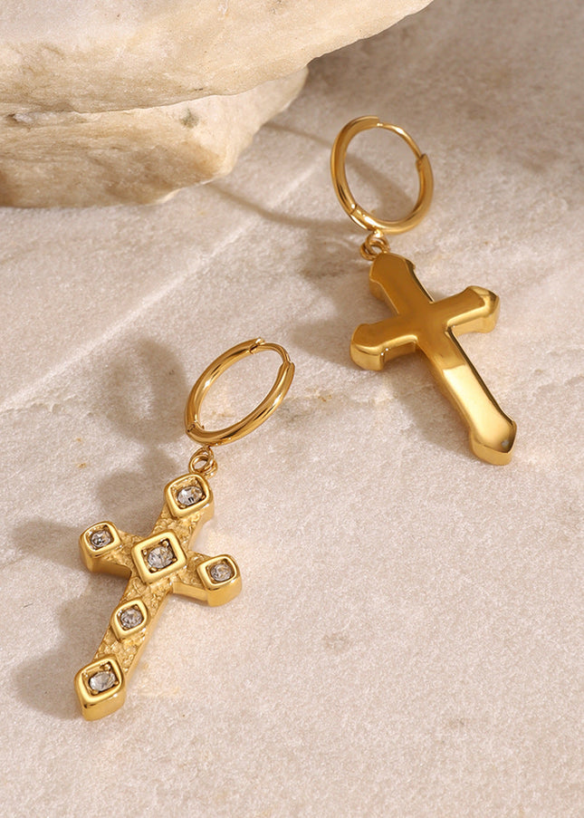 Jieding European and American stainless steel zircon earrings high-quality cross earrings titanium steel earrings cross-border earring