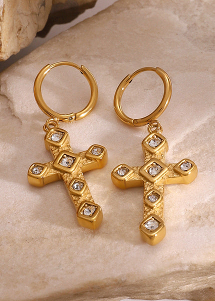 Jieding European and American stainless steel zircon earrings high-quality cross earrings titanium steel earrings cross-border earring
