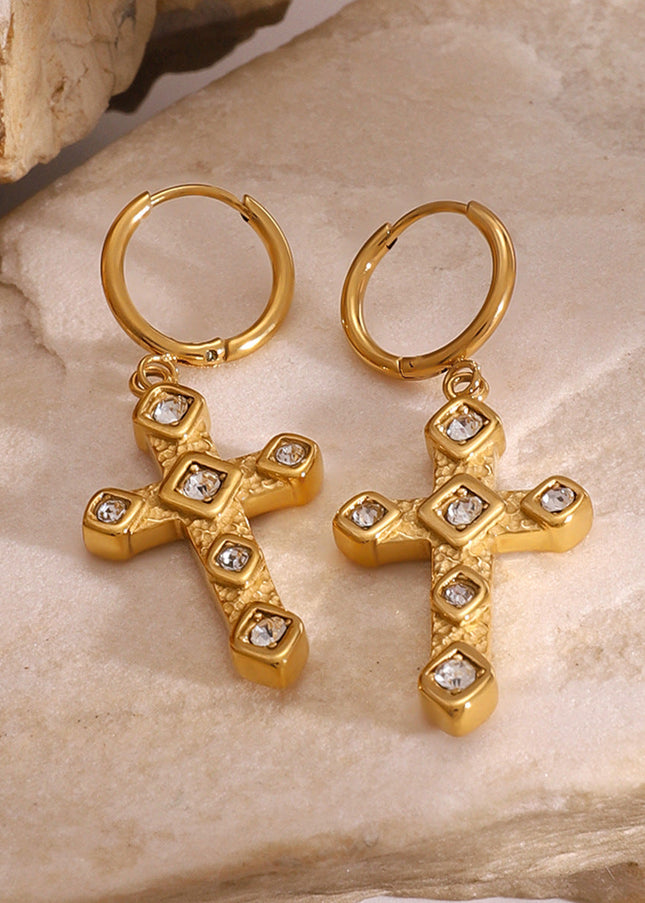 Jieding European and American stainless steel zircon earrings high-quality cross earrings titanium steel earrings cross-border earring