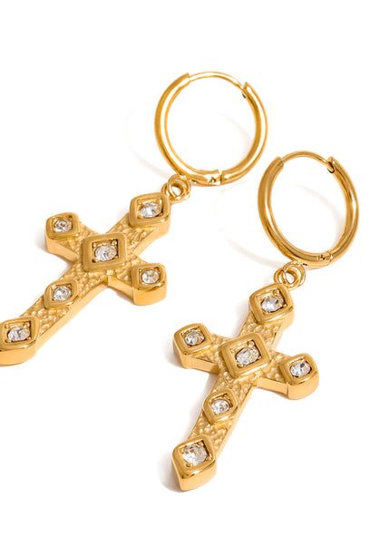 Jieding European and American stainless steel zircon earrings high-quality cross earrings titanium steel earrings cross-border earring