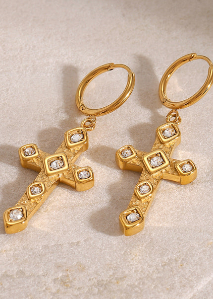 Jieding European and American stainless steel zircon earrings high-quality cross earrings titanium steel earrings cross-border earring