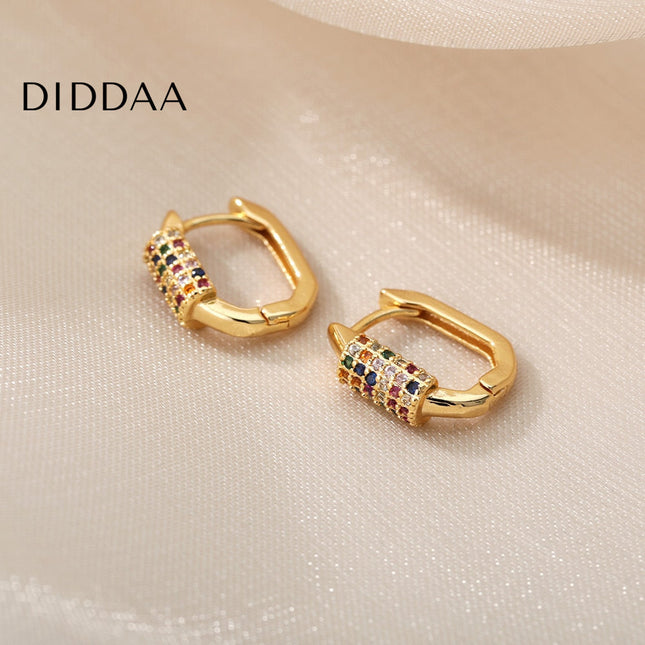 Tensan Earrings | Gold Zirconia Colorful Stone Hoop Earrings - Earrings