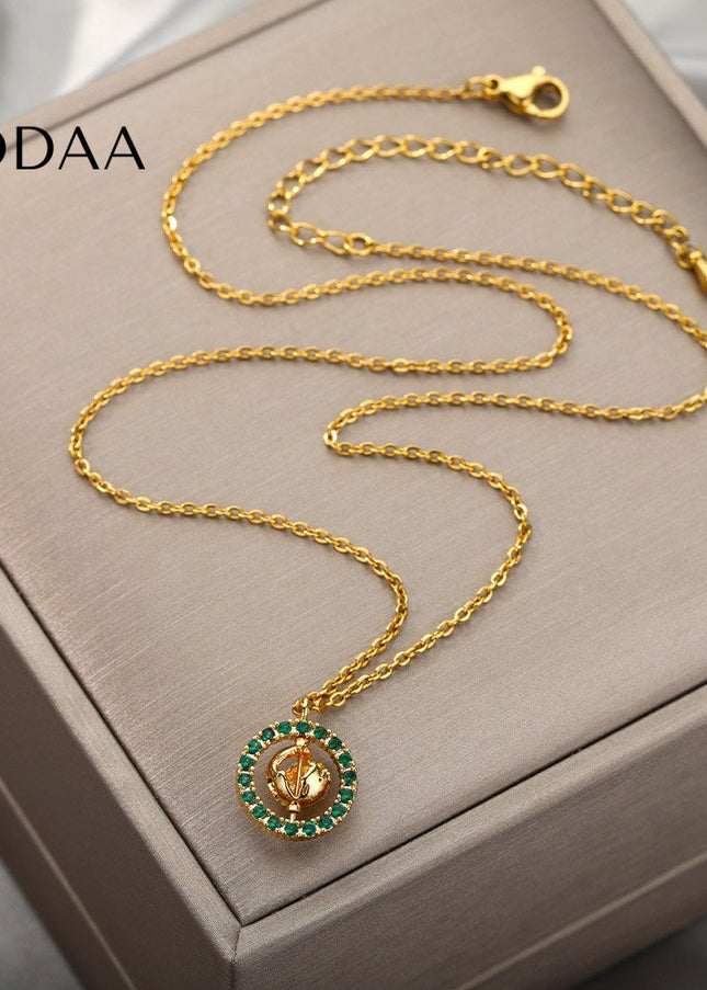 Teramo Pendant Necklace | Gold Ball Green Stone Chain - Gold - Necklaces