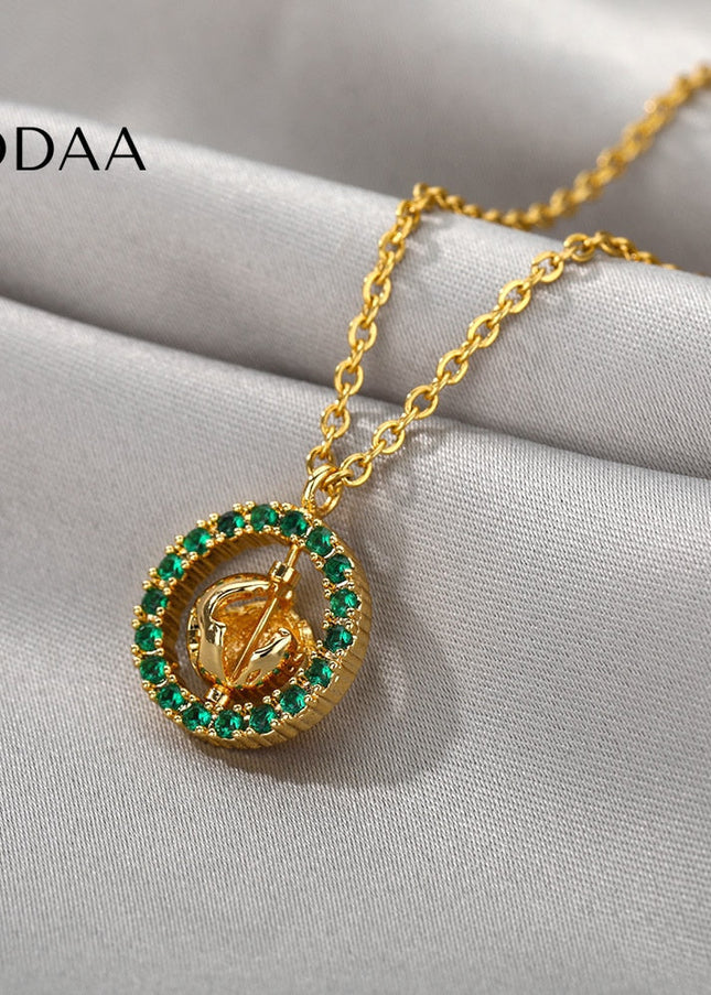 Teramo Pendant Necklace | Gold Ball Green Stone Chain - Gold - Necklaces