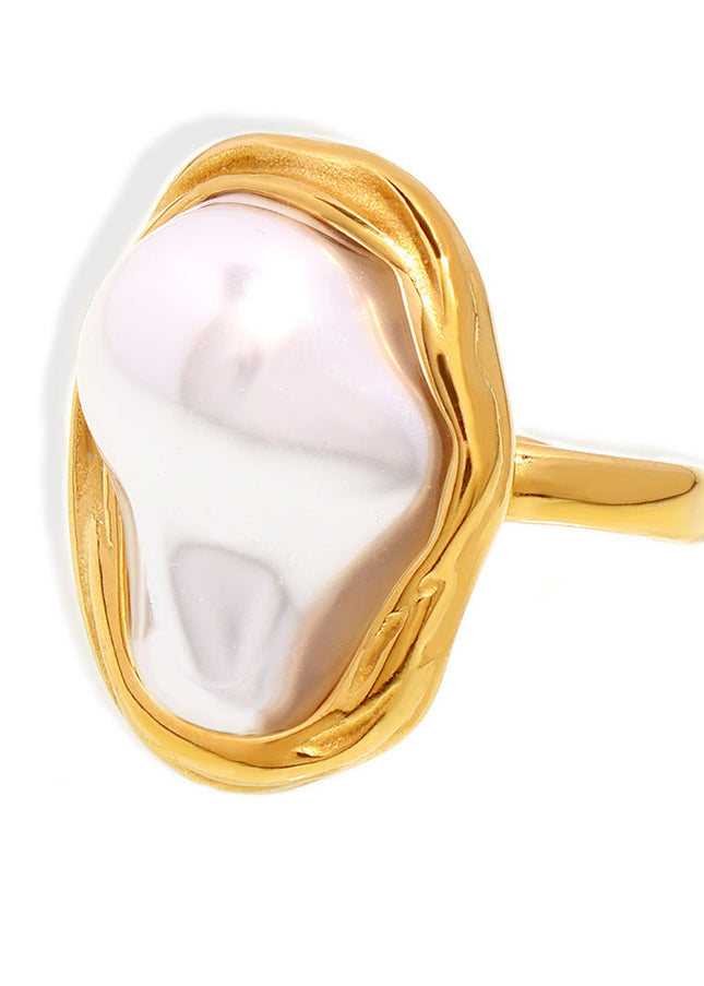 New ins style fashion ring special-shaped imitation pearl light luxury ring rings titanium steel non-fading hand jewelry
