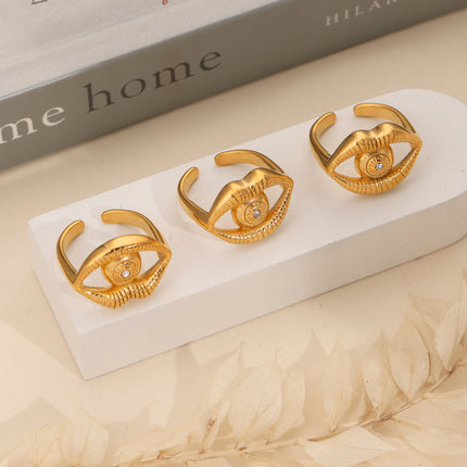 European and American new retro court style, simple personality, titanium steel gold-plated Eye of Horus, diamond-set open ring jewelry
