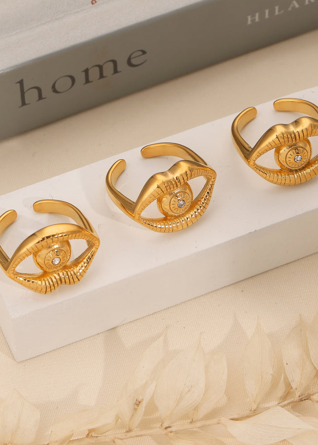 European and American new retro court style, simple personality, titanium steel gold-plated Eye of Horus, diamond-set open ring jewelry