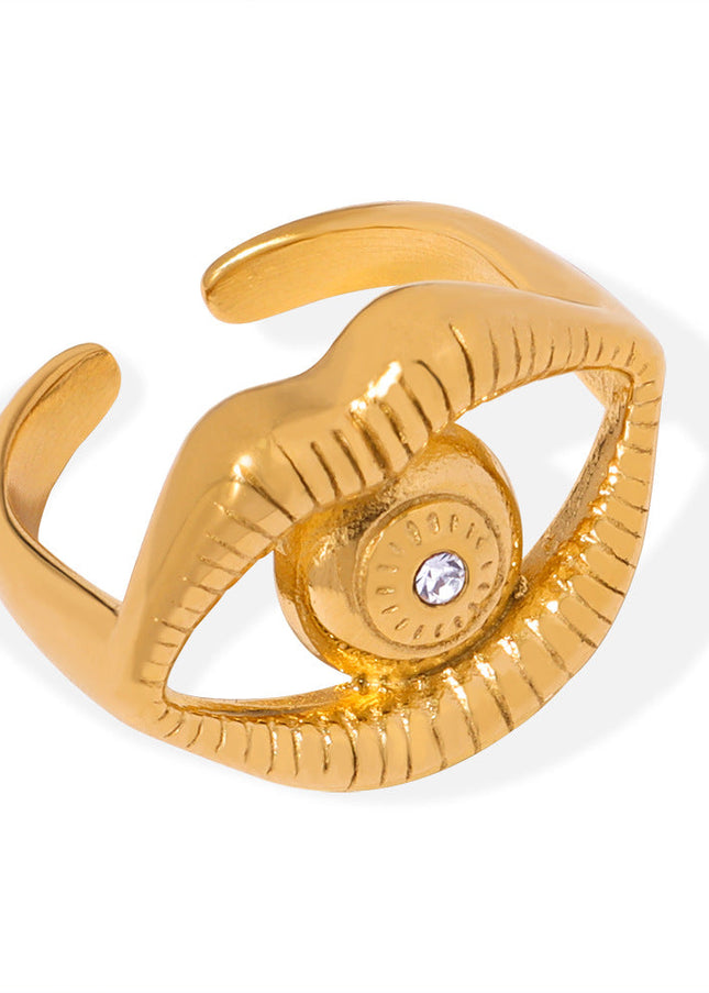 European and American new retro court style, simple personality, titanium steel gold-plated Eye of Horus, diamond-set open ring jewelry
