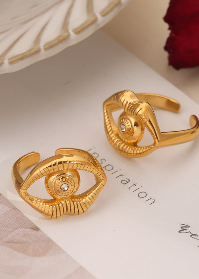 European and American new retro court style, simple personality, titanium steel gold-plated Eye of Horus, diamond-set open ring jewelry