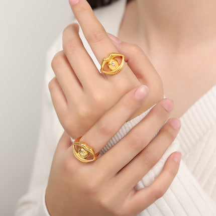 European and American new retro court style, simple personality, titanium steel gold-plated Eye of Horus, diamond-set open ring jewelry