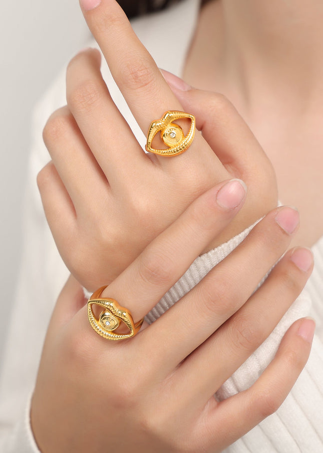 European and American new retro court style, simple personality, titanium steel gold-plated Eye of Horus, diamond-set open ring jewelry