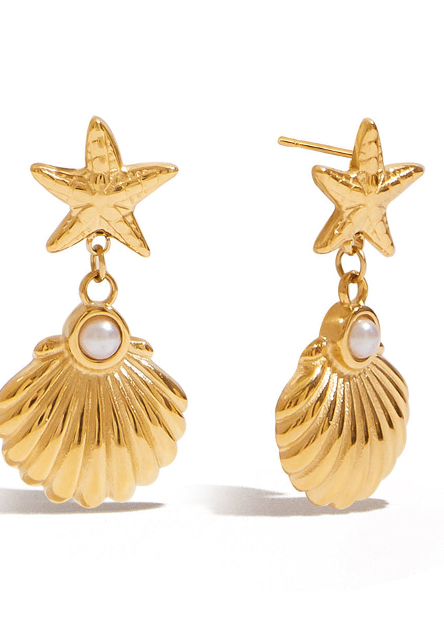 Jieding cross-border stainless steel starfish earrings, light luxury, high-end imitation pearl earrings, design earrings, titanium steel jewelry