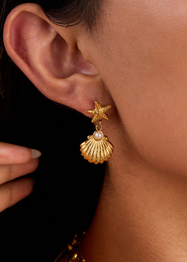 Jieding cross-border stainless steel starfish earrings, light luxury, high-end imitation pearl earrings, design earrings, titanium steel jewelry