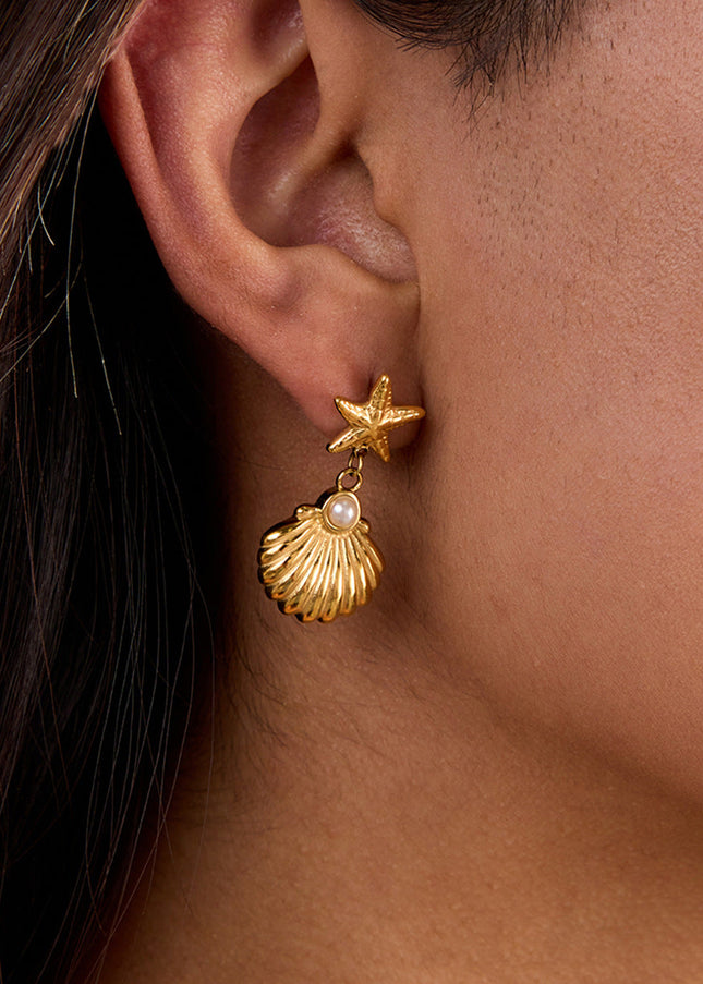 Jieding cross-border stainless steel starfish earrings, light luxury, high-end imitation pearl earrings, design earrings, titanium steel jewelry