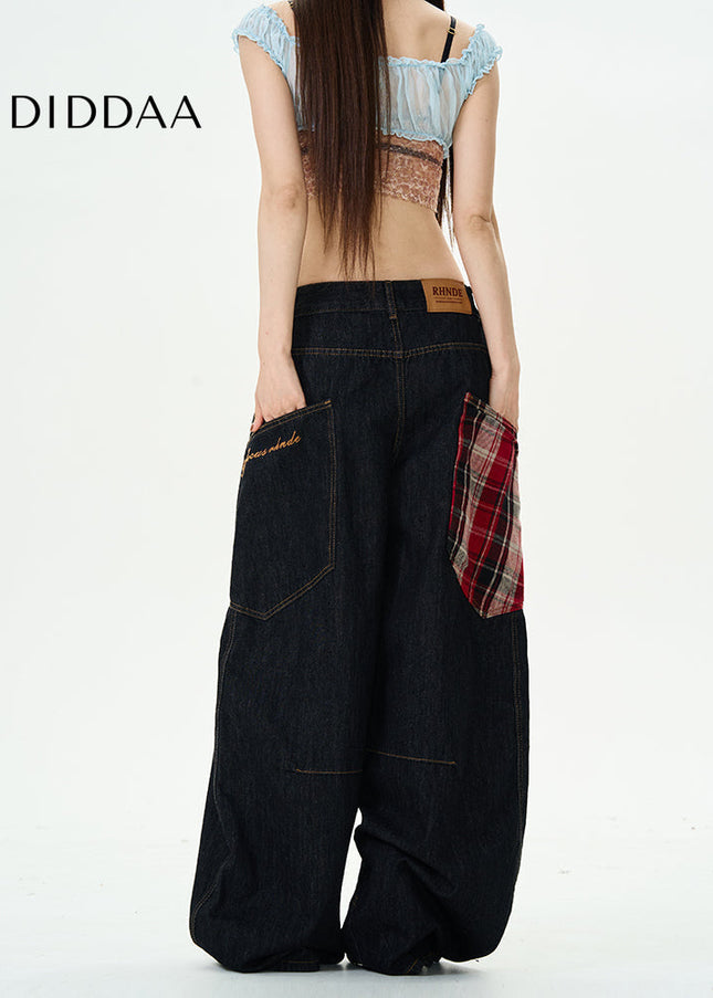 Tide Loose Fit Plaid Patch Men’s Jeans - Women’s Jeans