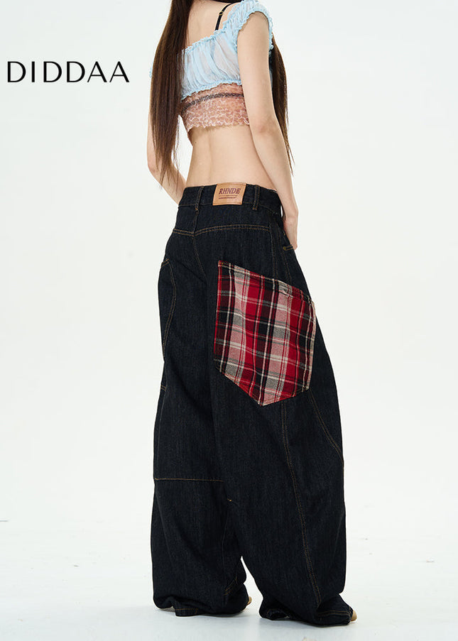 Tide Loose Fit Plaid Patch Men’s Jeans - Women’s Jeans