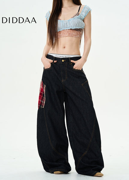 Tide Loose Fit Plaid Patch Men’s Jeans - Women’s Jeans