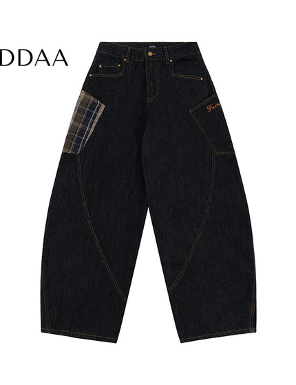 Tide Loose Fit Plaid Patch Men’s Jeans - XS / Brown - Women’s Jeans