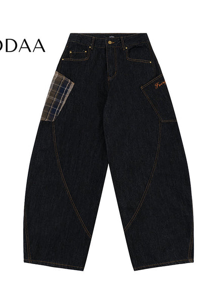 Tide Loose Fit Plaid Patch Men’s Jeans - XS / Brown - Women’s Jeans