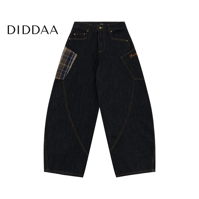 Tide Loose Fit Plaid Patch Men’s Jeans - XS / Brown - Women’s Jeans