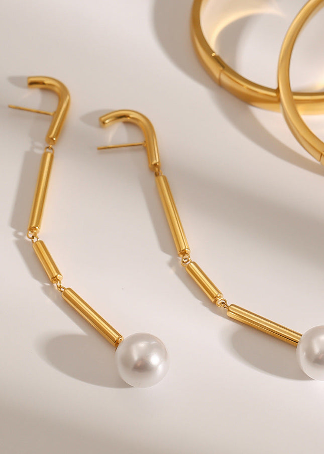 Jieding European and American stainless steel tassel earrings high-end niche pearl stud earrings titanium steel ins earrings cross-border jewelry